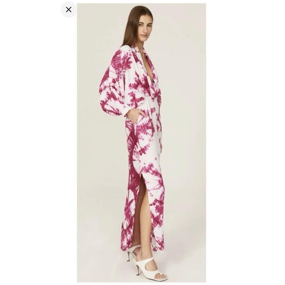 S/W/F Magenta Pink Tie-Dye V-Neck Plunge Kimono Front Pockets Dress size Large - Picture 9 of 16